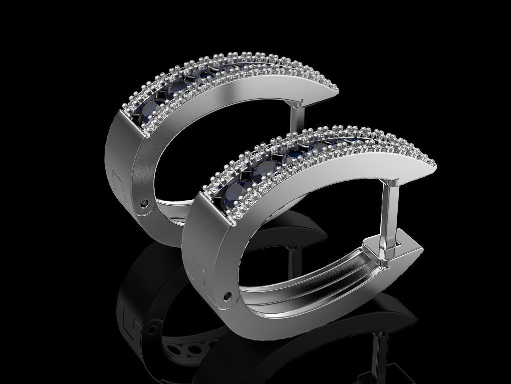 Earrings pair of with sapphires and diamonds 3D print model_6