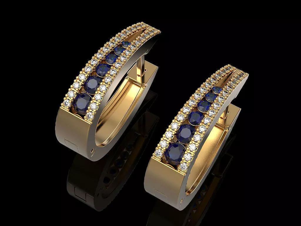 Earrings pair of with sapphires and diamonds 3D print model_0