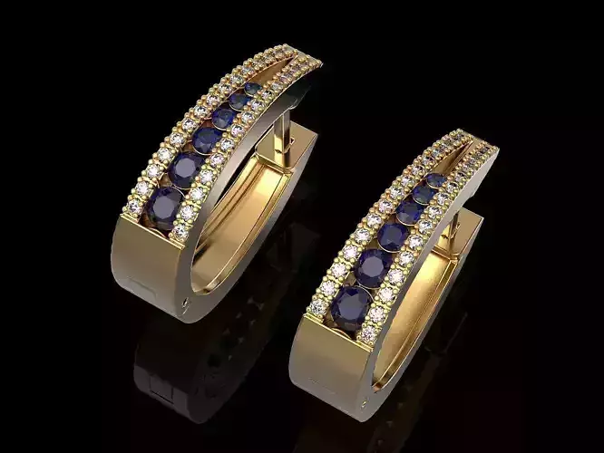 Earrings pair of with sapphires and diamonds