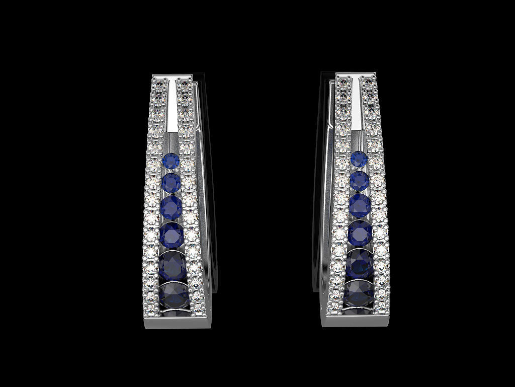 Earrings pair of with sapphires and diamonds 3D print model_4