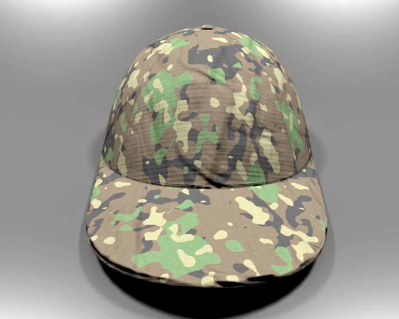 Camouflage Baseball Cap Woodland  3D model_1
