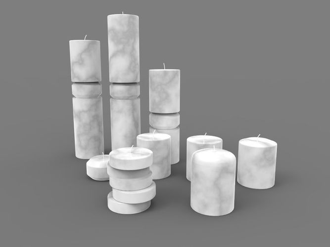 Candles Collection set of glass candle holders Low-poly 3D model