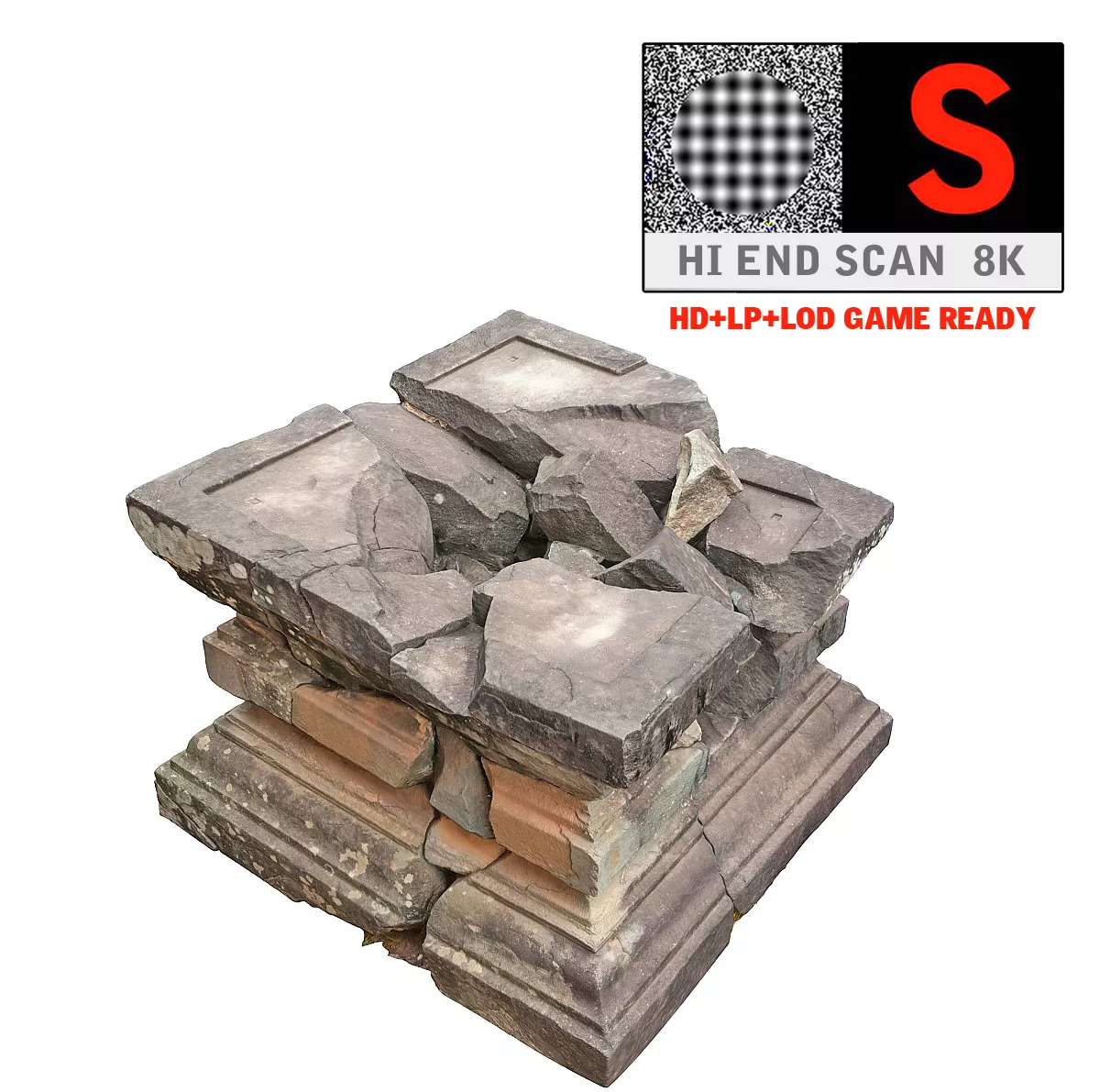 Ancient Broken Stone Low-poly 3D model