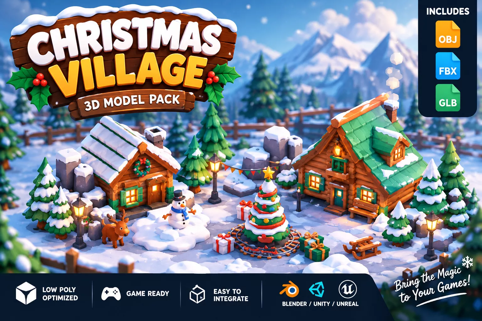 Holiday Kit Festive 3D Props and Game Environment Asset Pack Low-poly 3D model