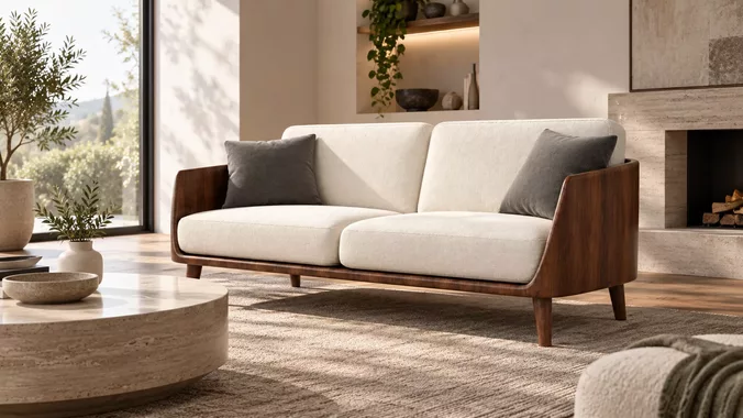 Modern Sofa Couch Upholstered Wooden Frame 3D Model