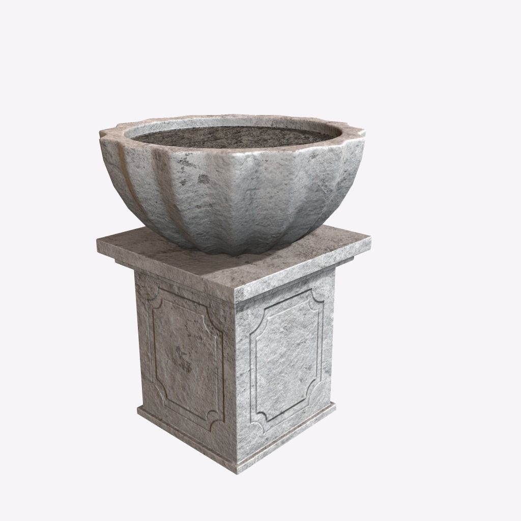 Flowerbed marble fountain Low-poly 3D model_0