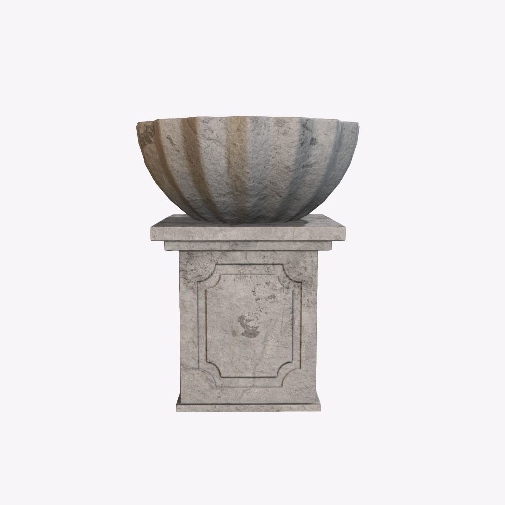 Flowerbed marble fountain Low-poly 3D model_3
