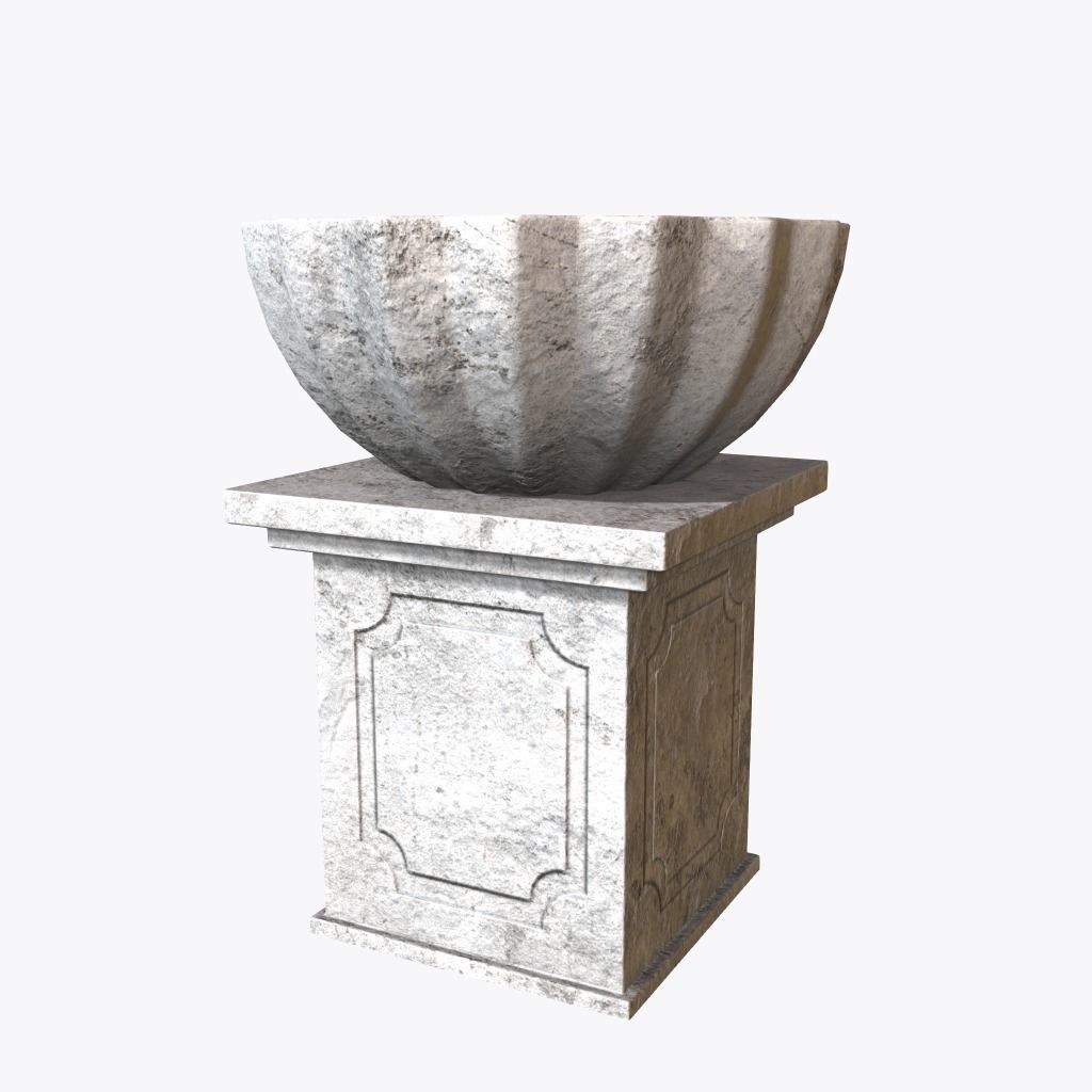 Flowerbed marble fountain Low-poly 3D model_1