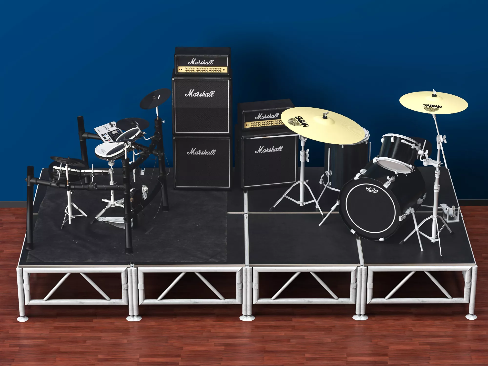 Music Stage Drum And Amplifier Set 3D model