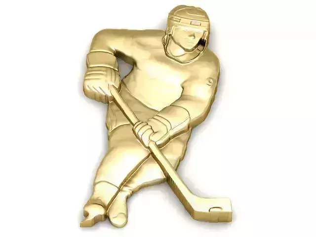 Pendant gold hockey player with stick