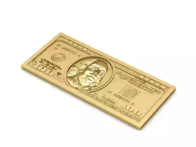 Pendant gold money bar with portrait of benjamin franklin