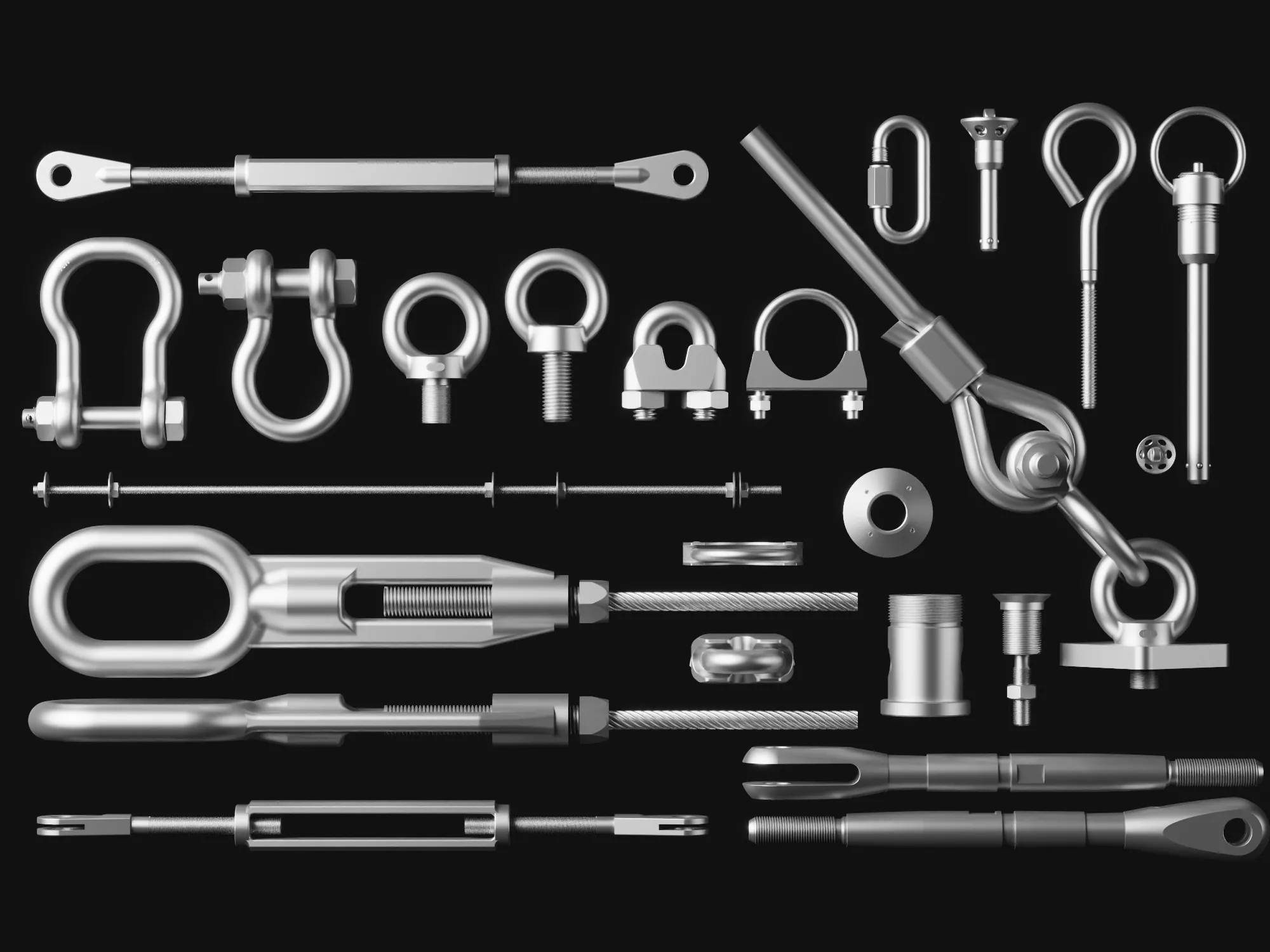 Metal Cable Fittings And Rigging Hardware Set 3D model