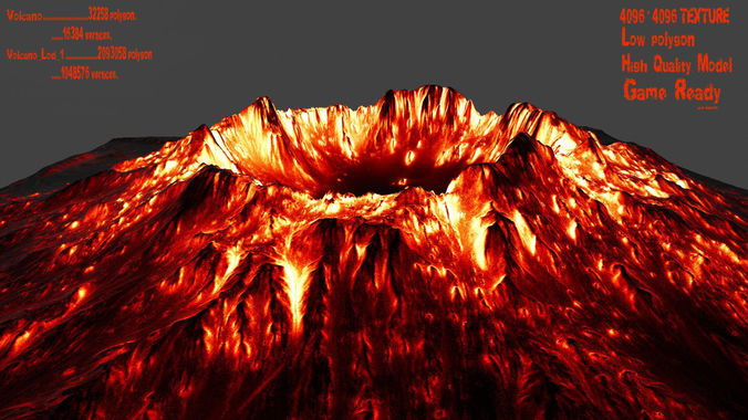 Volcano with flames Low-poly 3D model