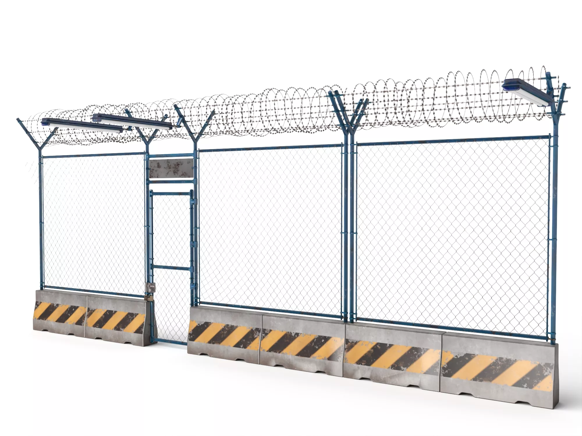 Security Fence With Razor Wire 3D model