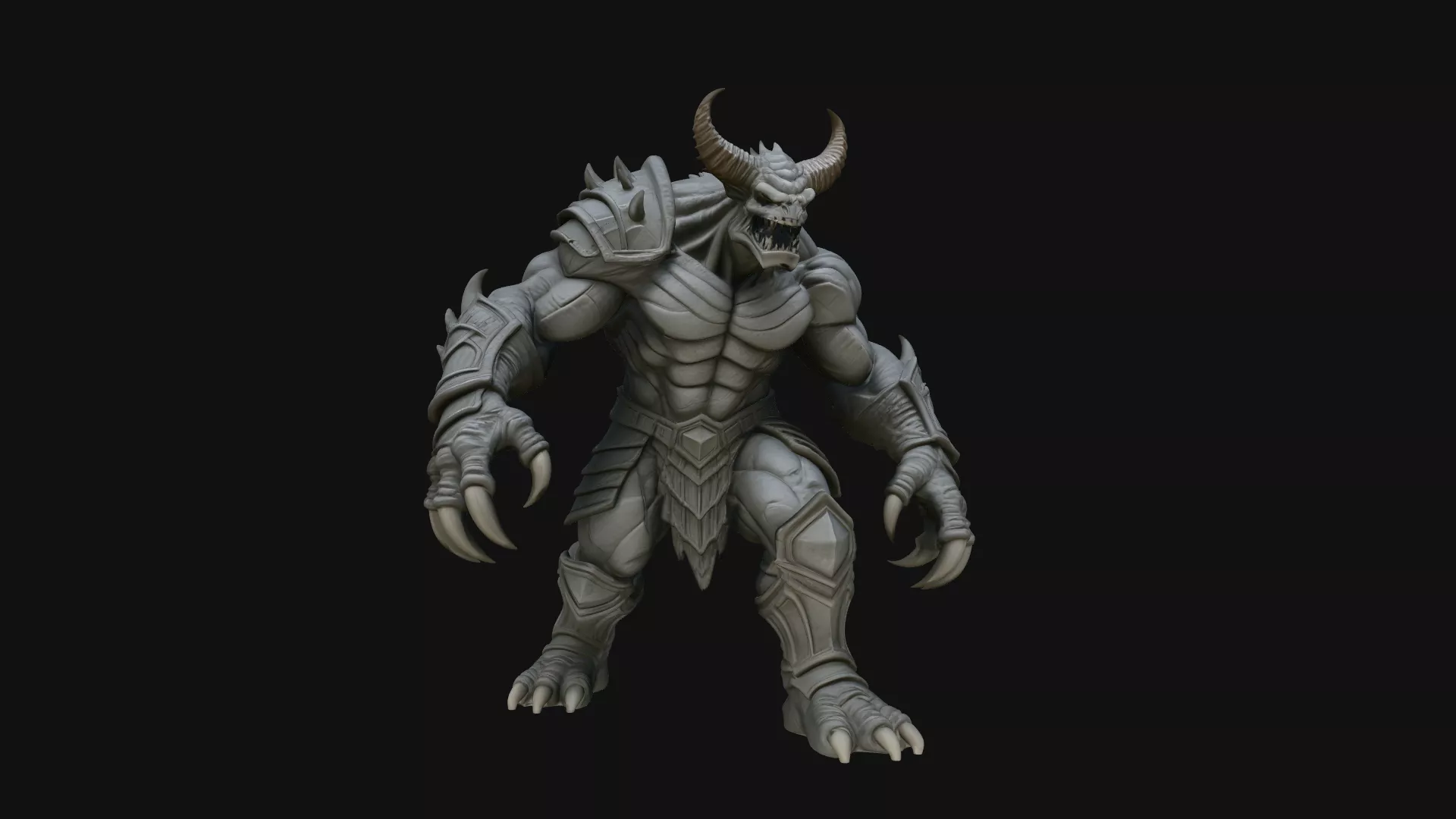 Horned Demon Beast Statue Design 4 - 3D Print Model 3D print model