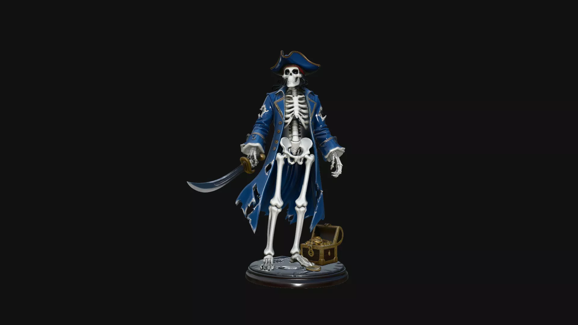Blue Coat Skeleton Pirate Statue Design 2 - 3D Print Model 3D print model