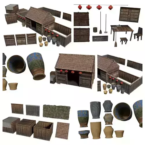 Samurai Rural Wooden Japan Forest House Set Farmer Low-poly 3D model Samurai Rural Wooden Japan Forest House Set Farmer Low-poly 3D model