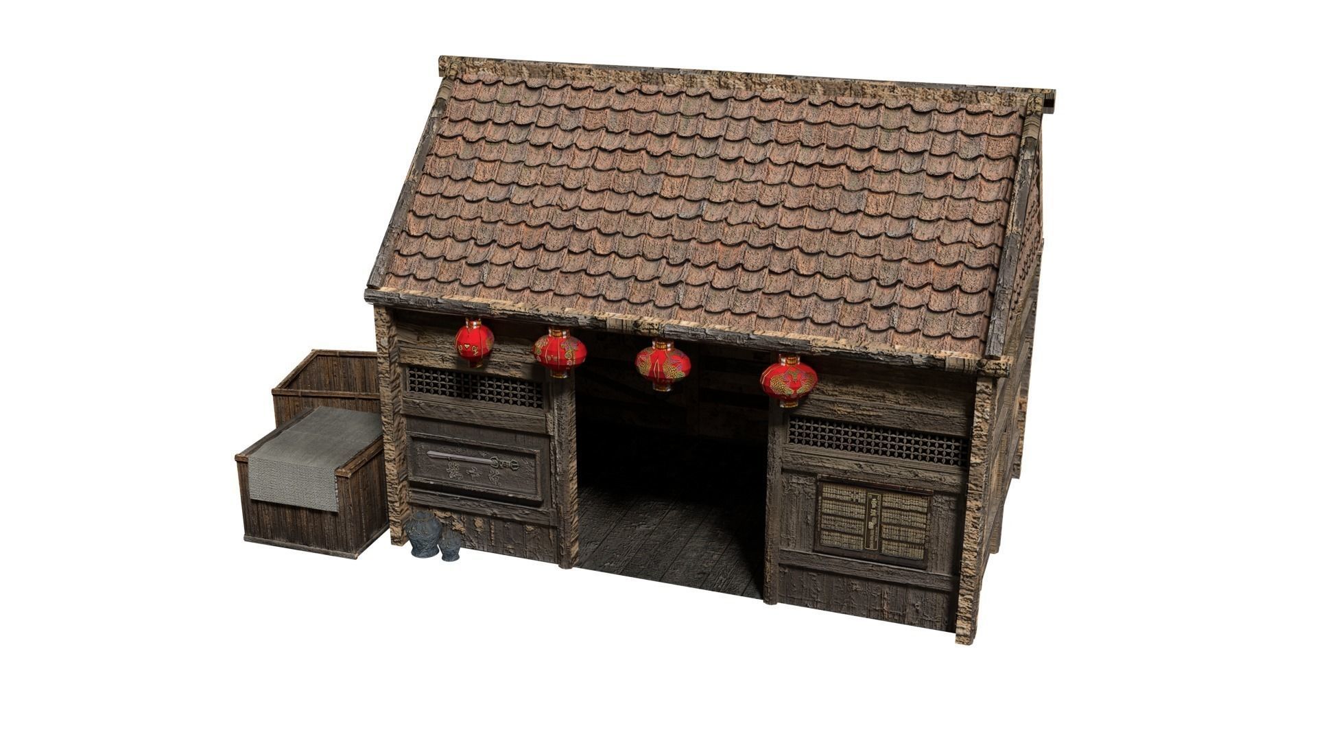 Samurai Rural Wooden Japan Forest House Set Farmer Low-poly 3D model_3