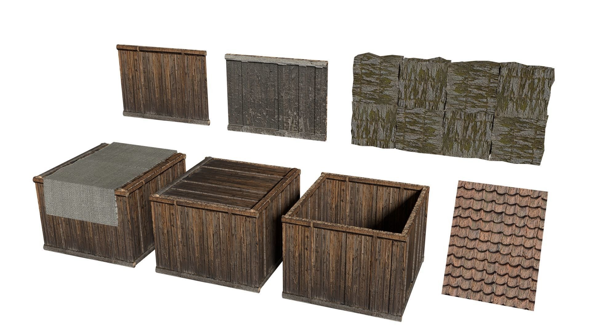 Samurai Rural Wooden Japan Forest House Set Farmer Low-poly 3D model_5