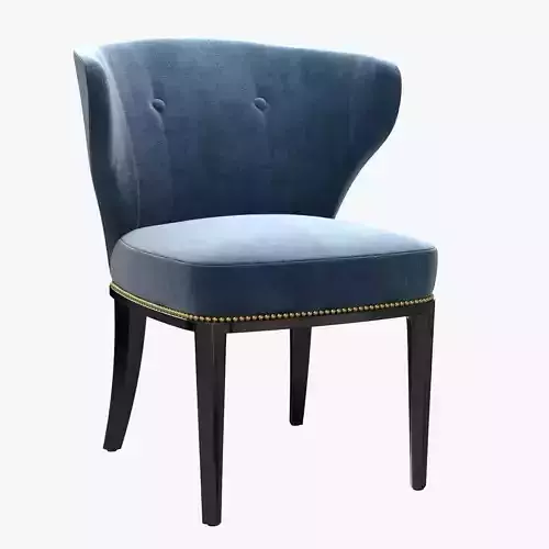 Custom made blue wing back chair in blue velvet