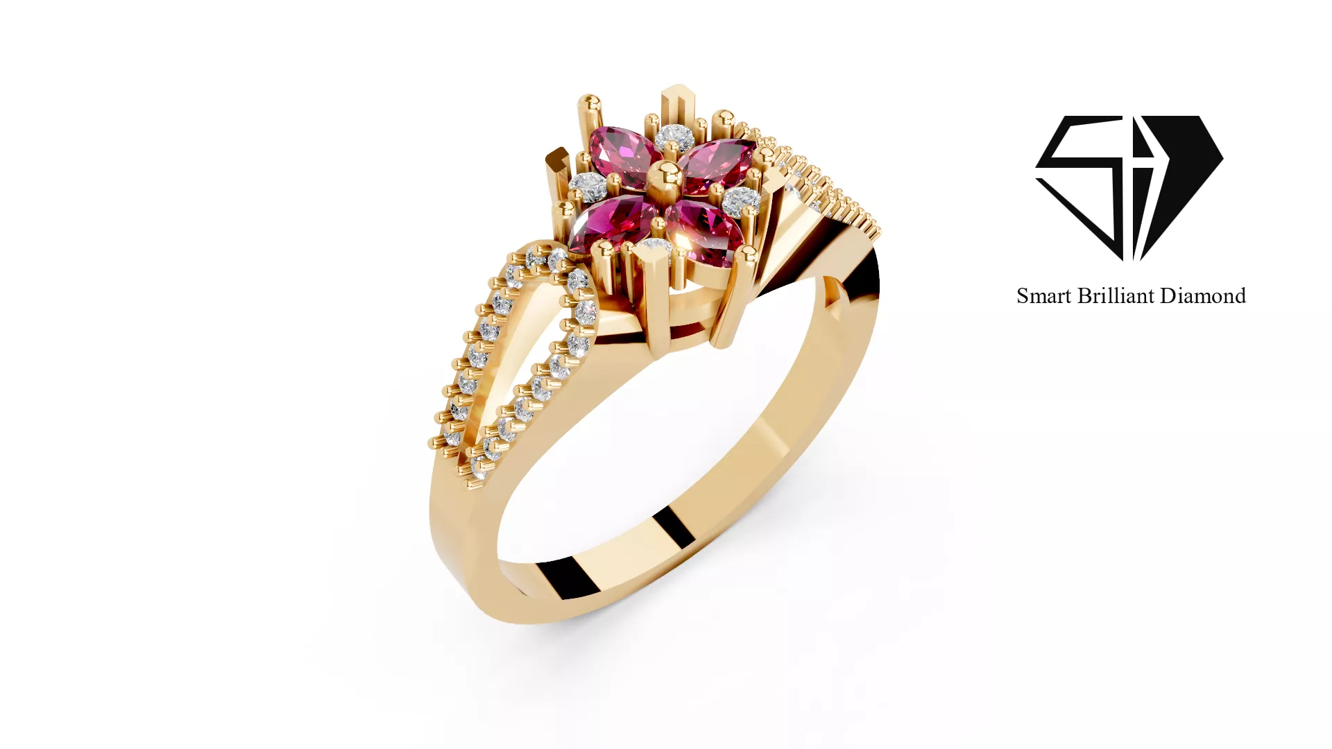 Floral Marquise Pink Gemstone Ring 3D Model jr00468 3D print model