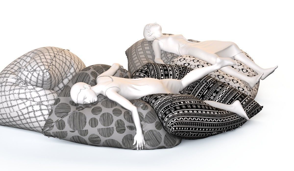 Bean bag chair with female mannequins 2  3D model_9