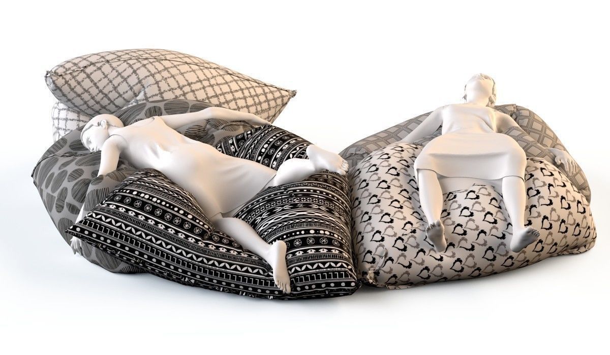 Bean bag chair with female mannequins 2  3D model_1