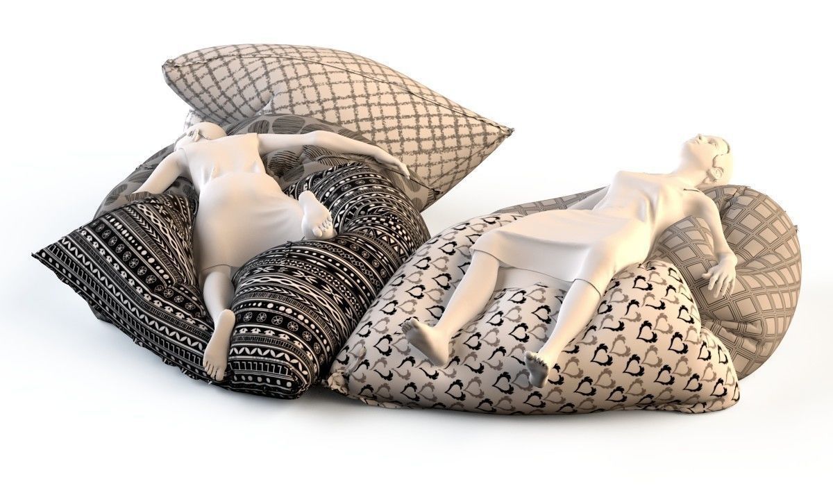 Bean bag chair with female mannequins 2  3D model_0