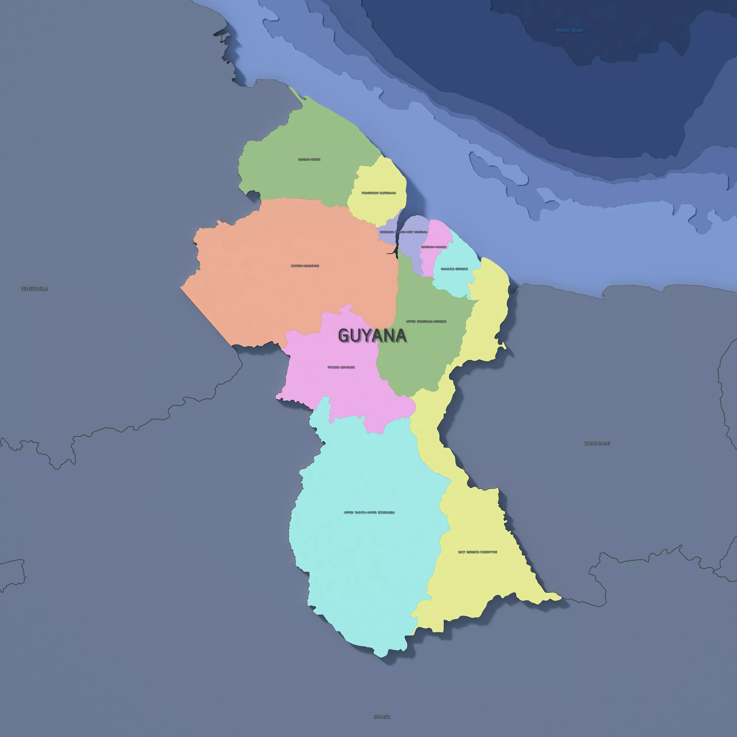 Guyana Admin 1 3D Map - Mercator 3D model