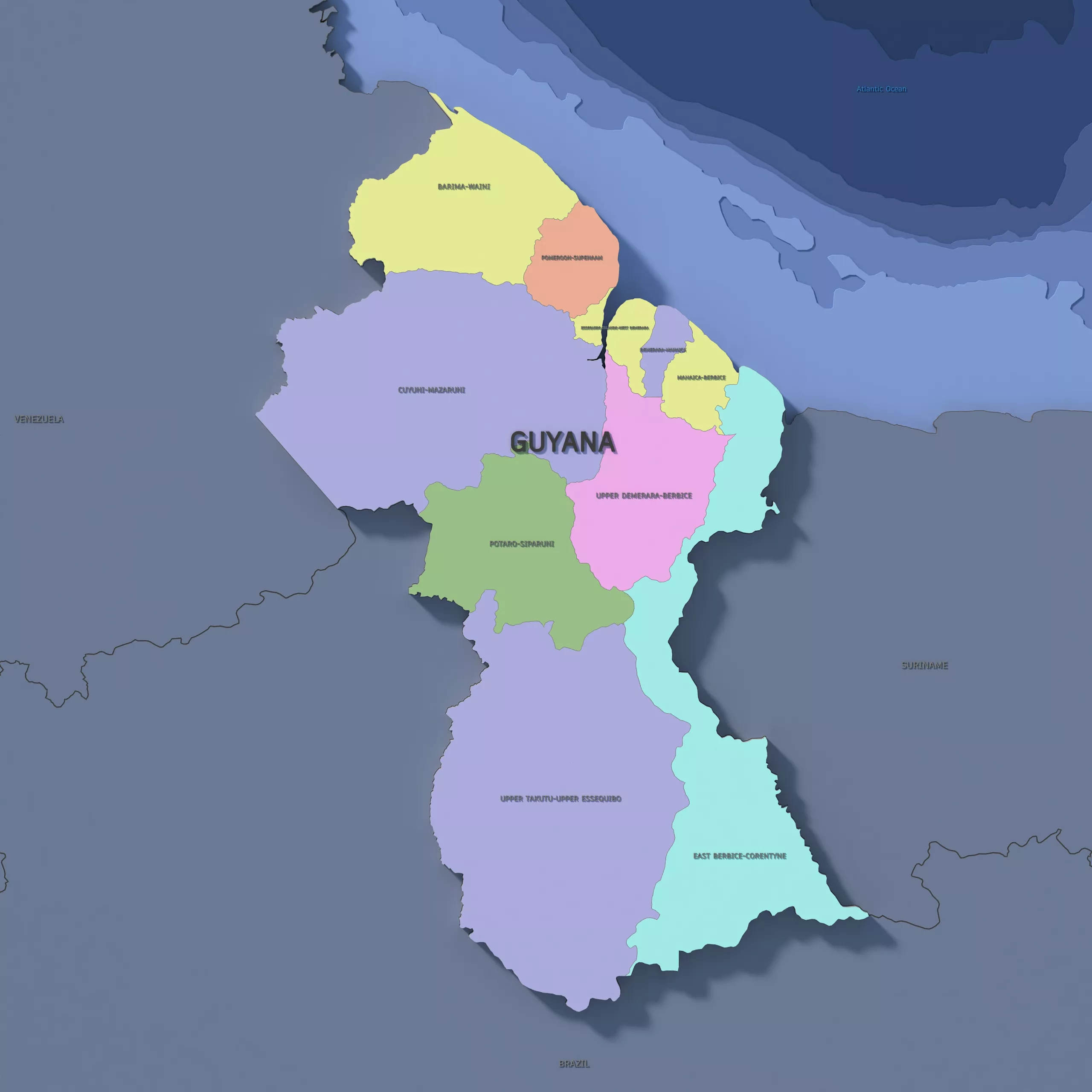 Guyana Admin 1 3D Map - LatLong 3D model