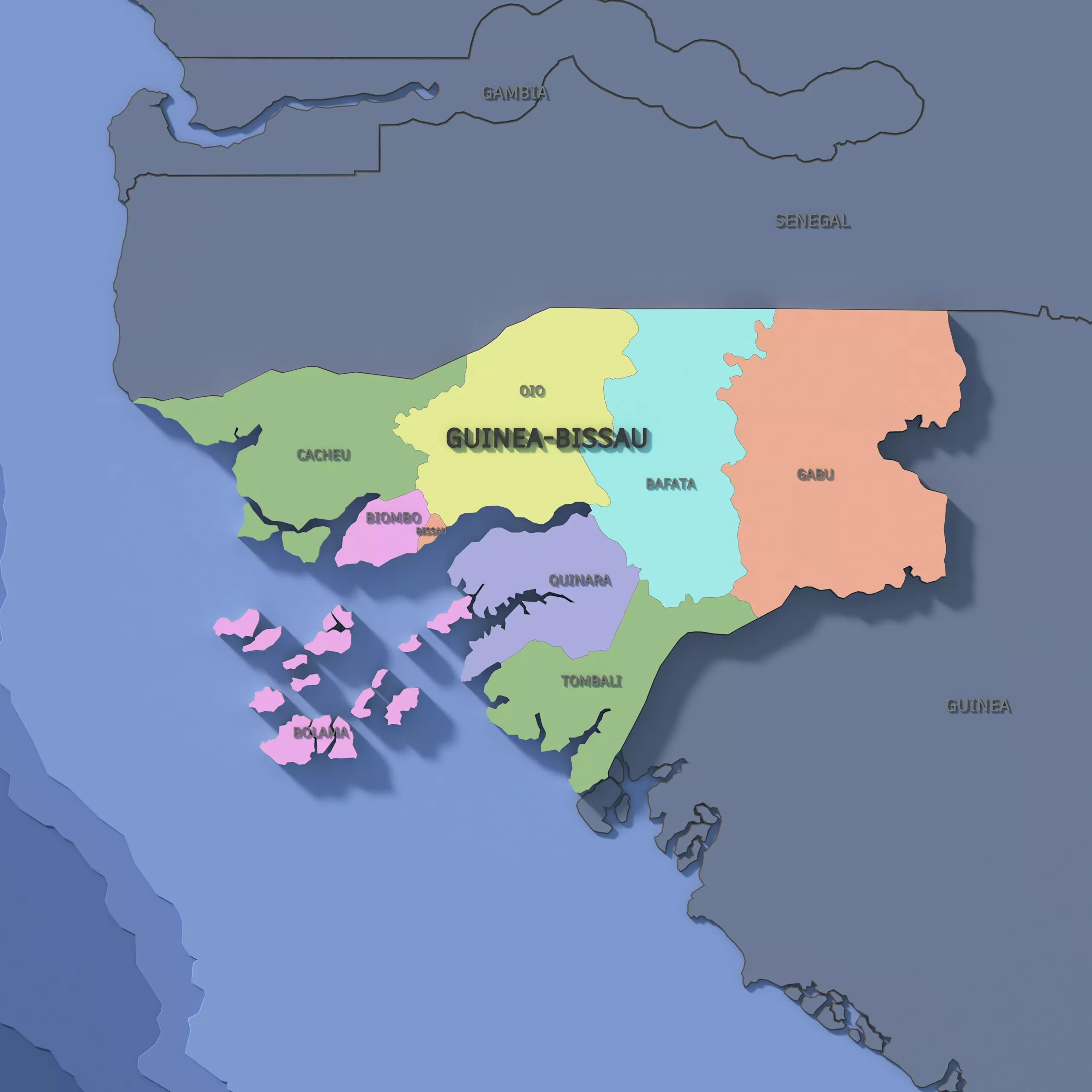 Guinea-Bissau Admin 1 3D Map - Mercator 3D model