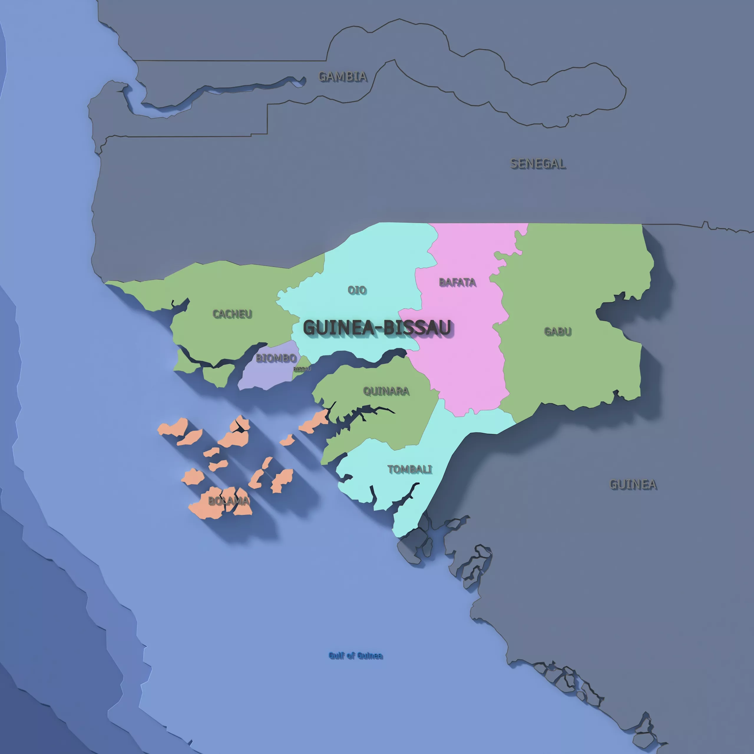 Guinea-Bissau Admin 1 3D Map - LatLong 3D model