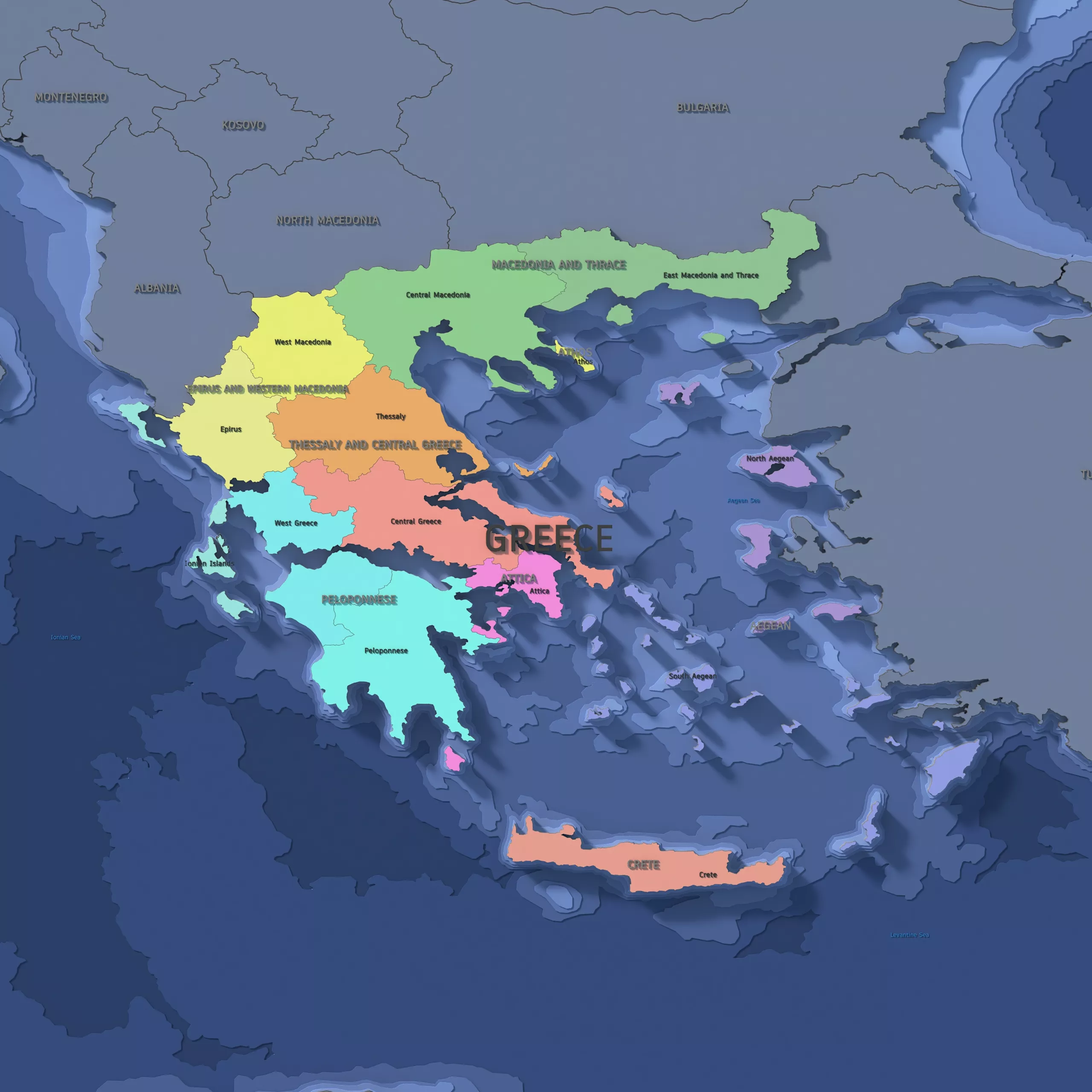 Greece Admin 2 3D Map - LatLong 3D model
