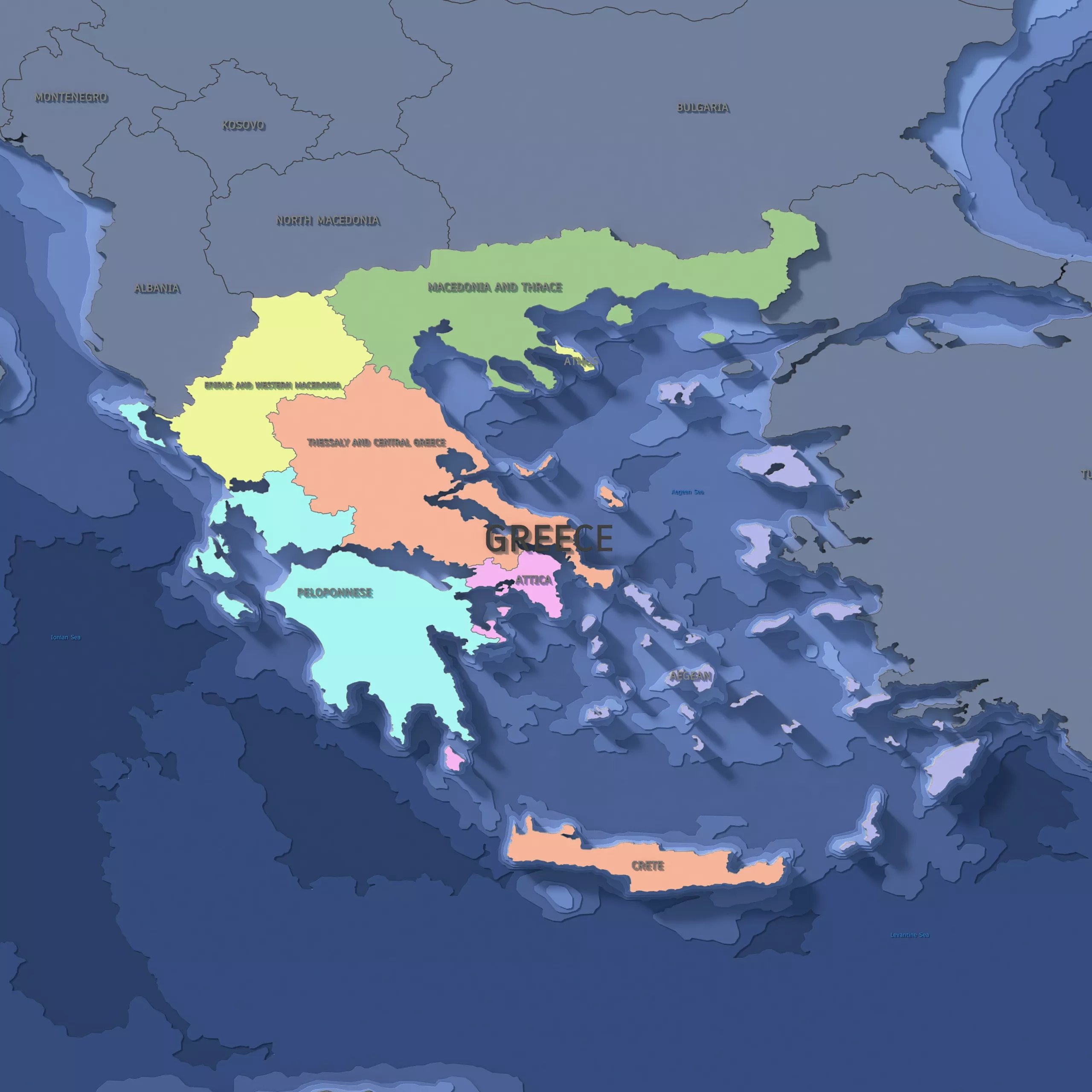 Greece Admin 1 3D Map - LatLong 3D model