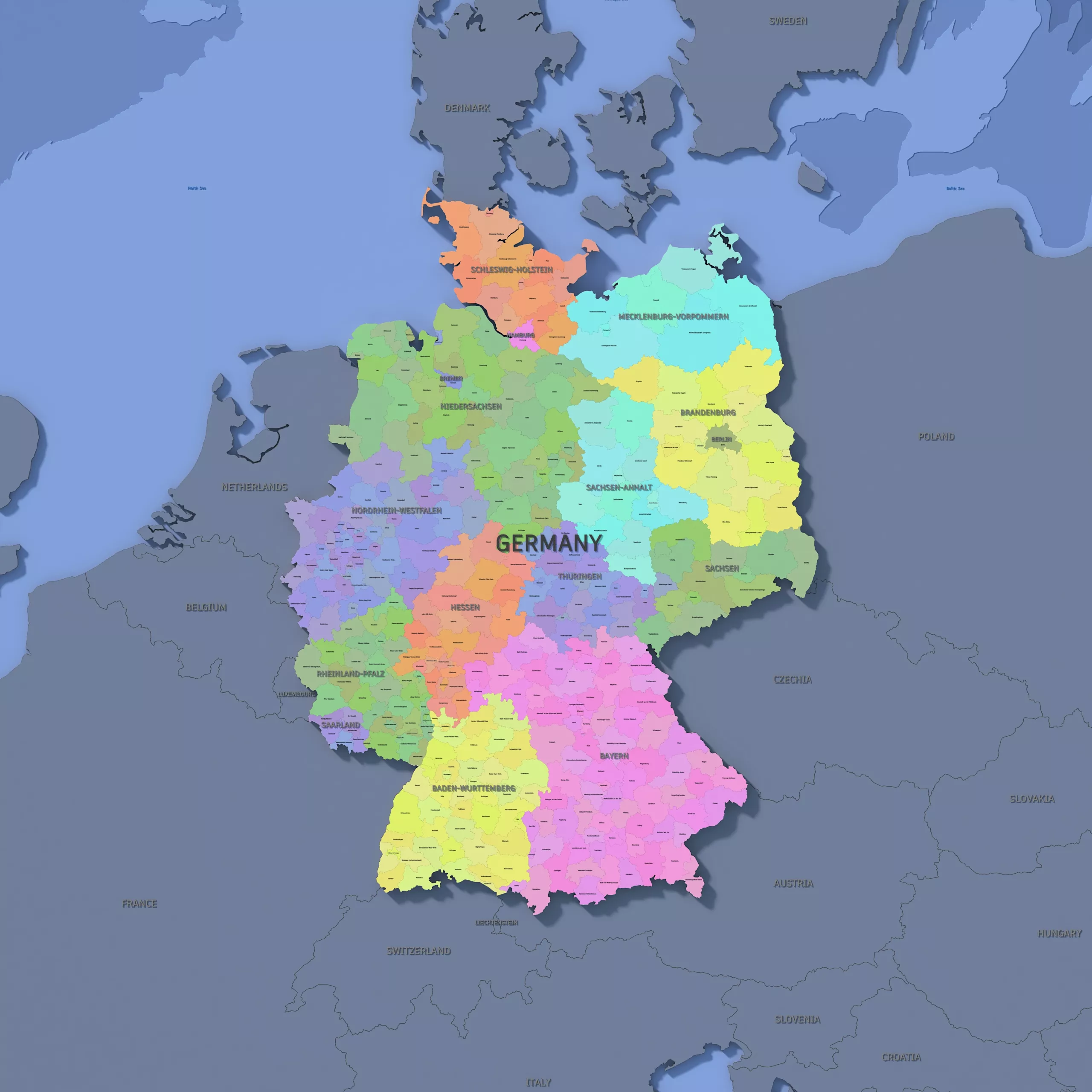 Germany Admin 2 3D Map - Mercator 3D model