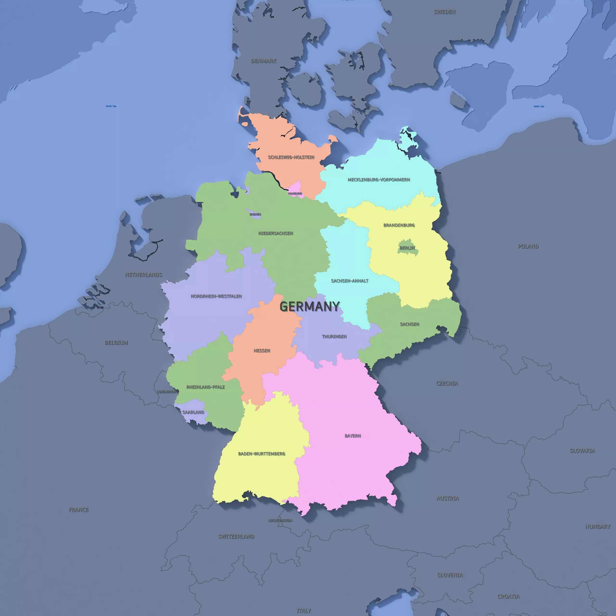 Germany Admin 1 3D Map - Mercator 3D model