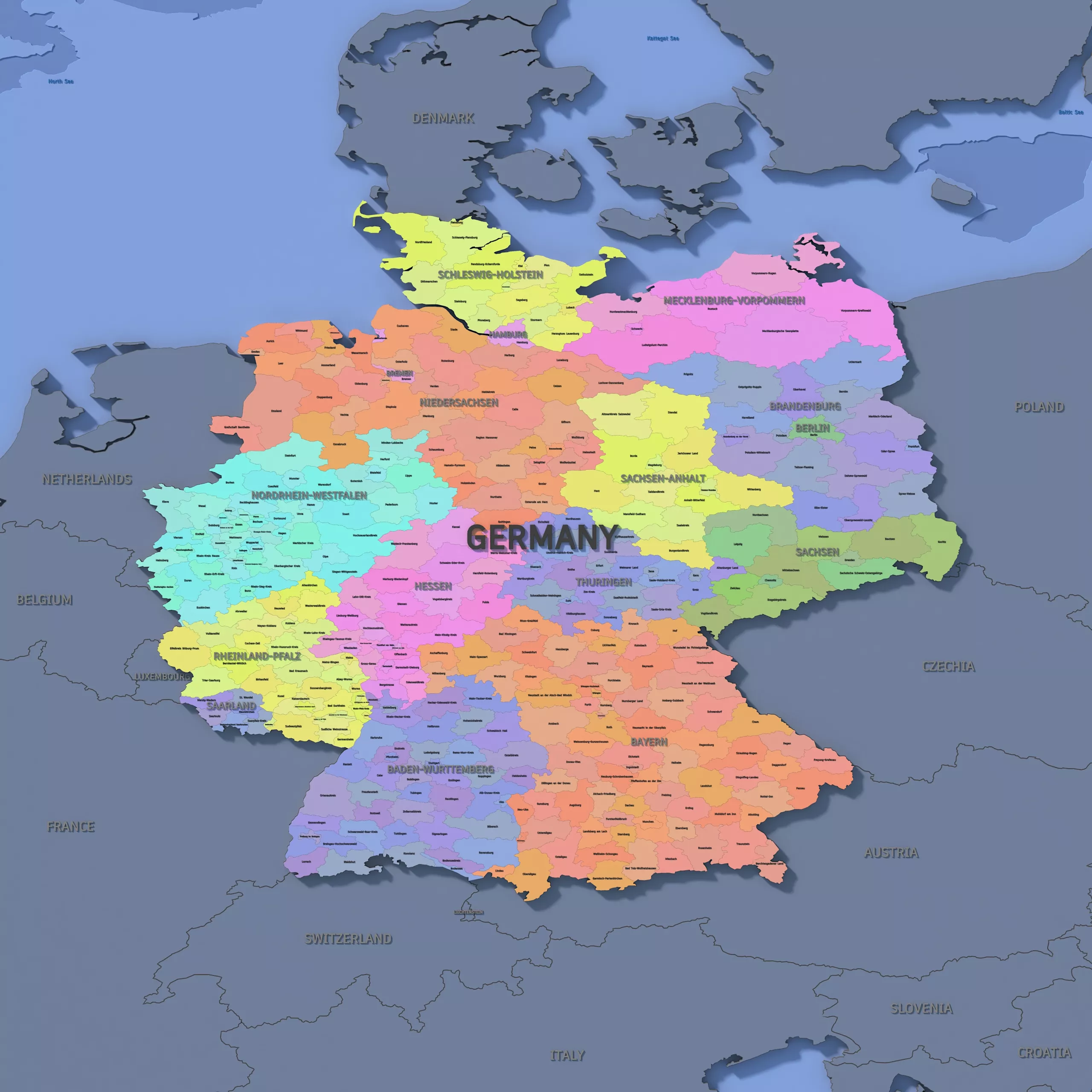 Germany Admin 2 3D Map - LatLong 3D model