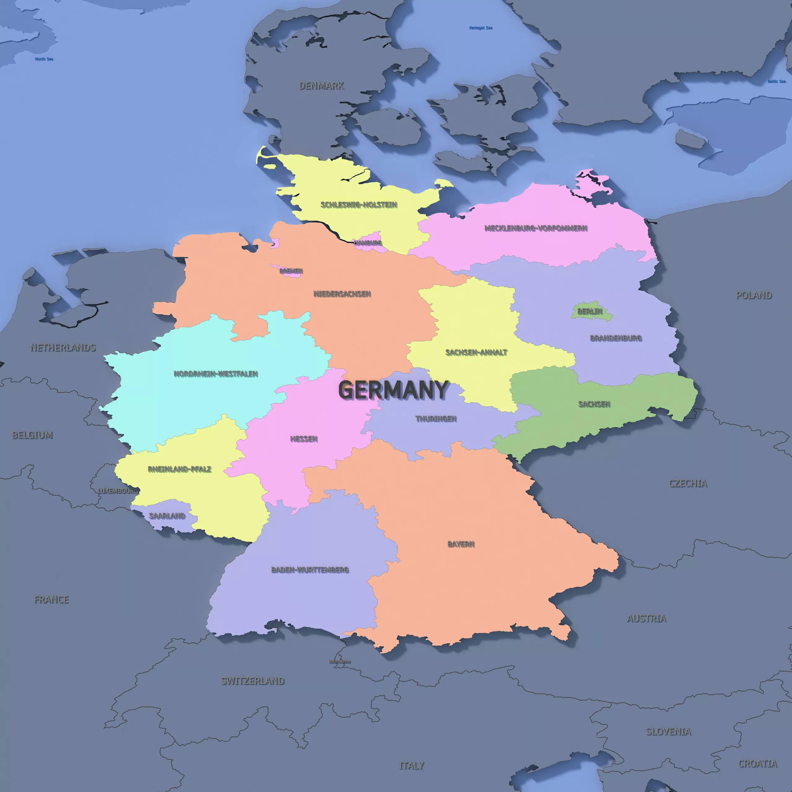 Germany Admin 1 3D Map - LatLong 3D model