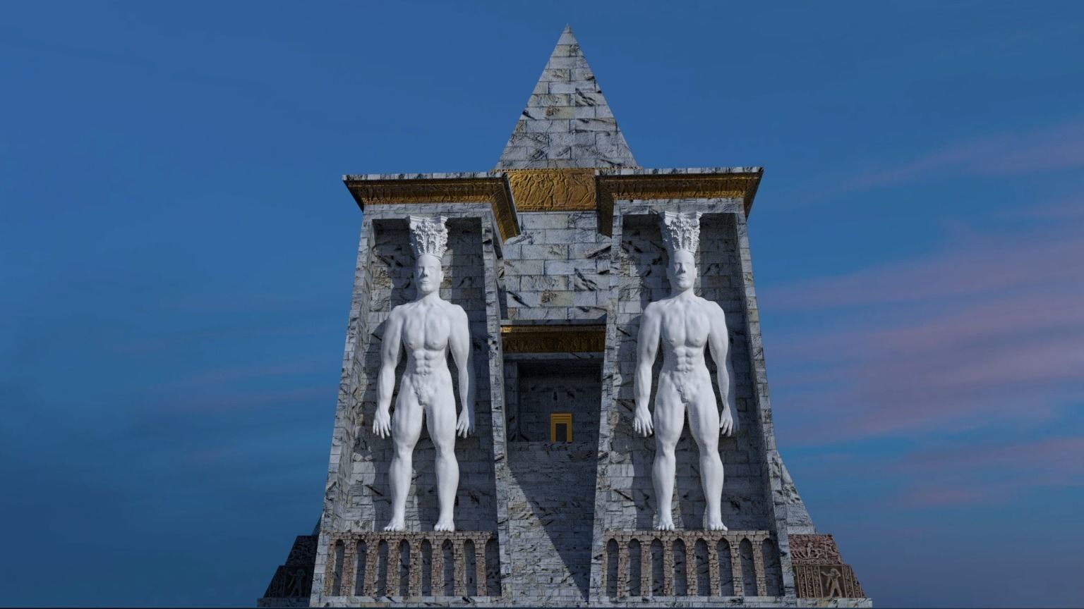 Fantasy Pyramid And Male Statues 3D model_1