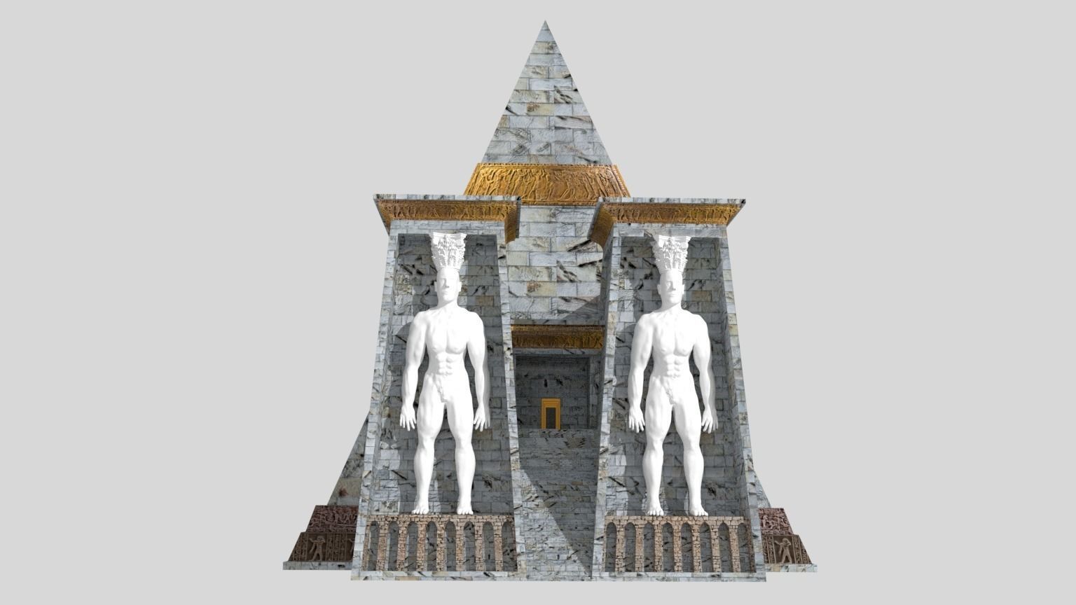 Fantasy Pyramid And Male Statues 3D model_9