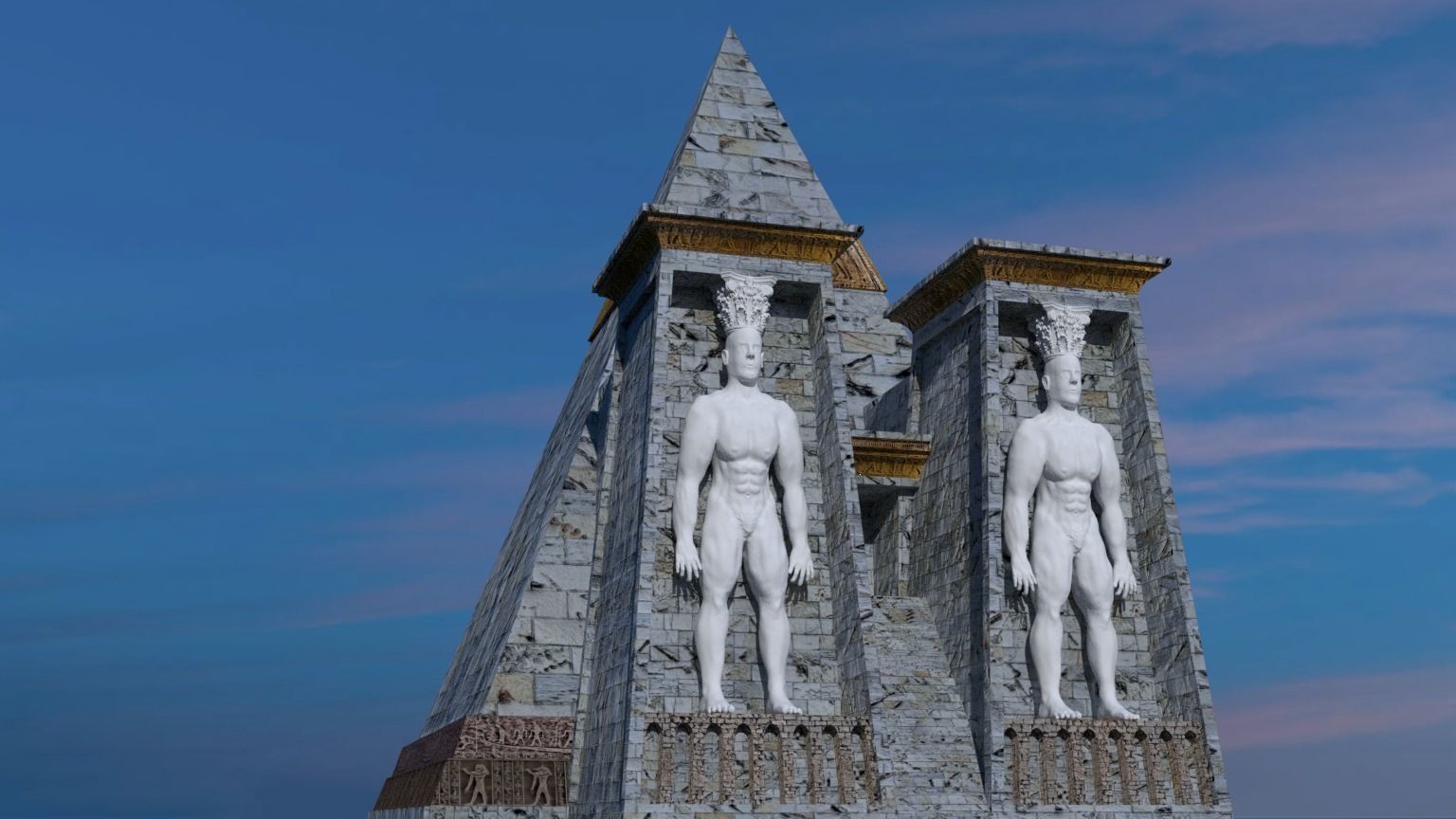 Fantasy Pyramid And Male Statues 3D model_4
