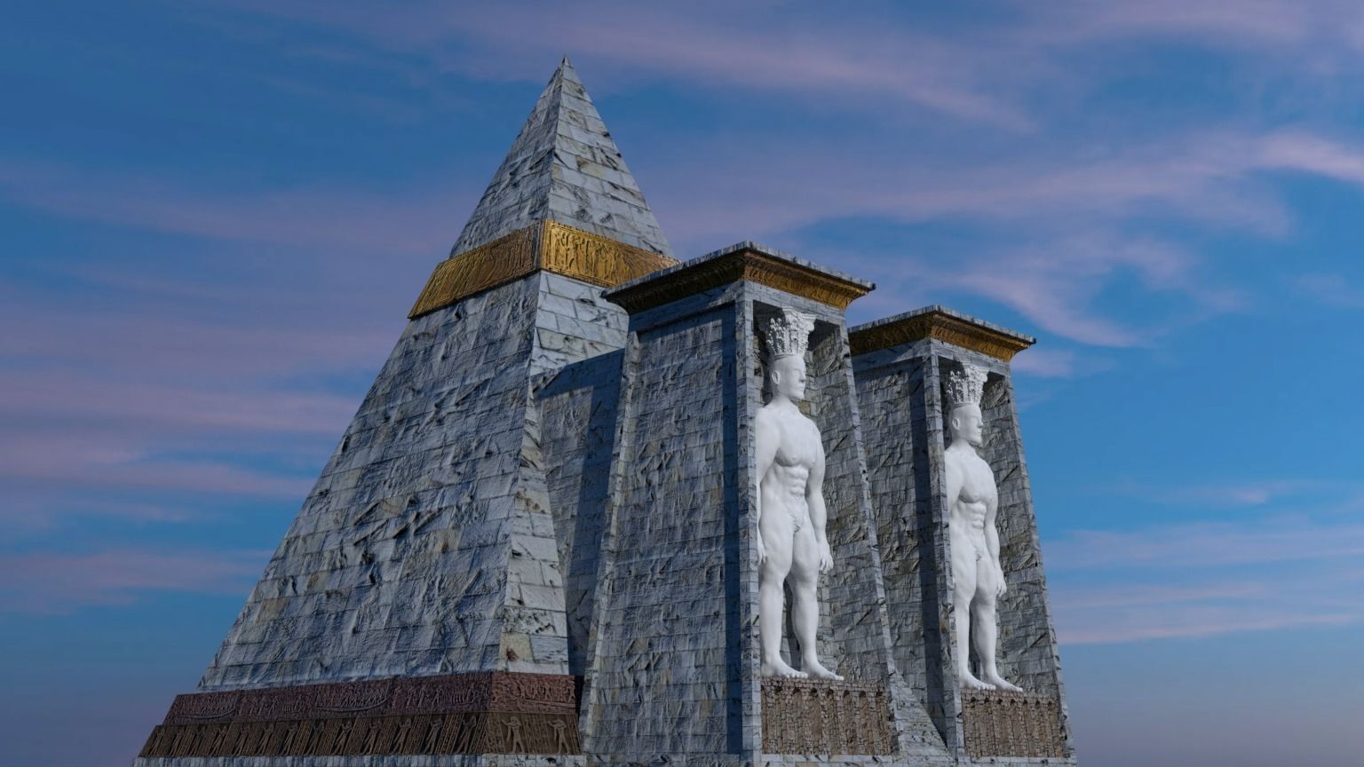 Fantasy Pyramid And Male Statues 3D model_5
