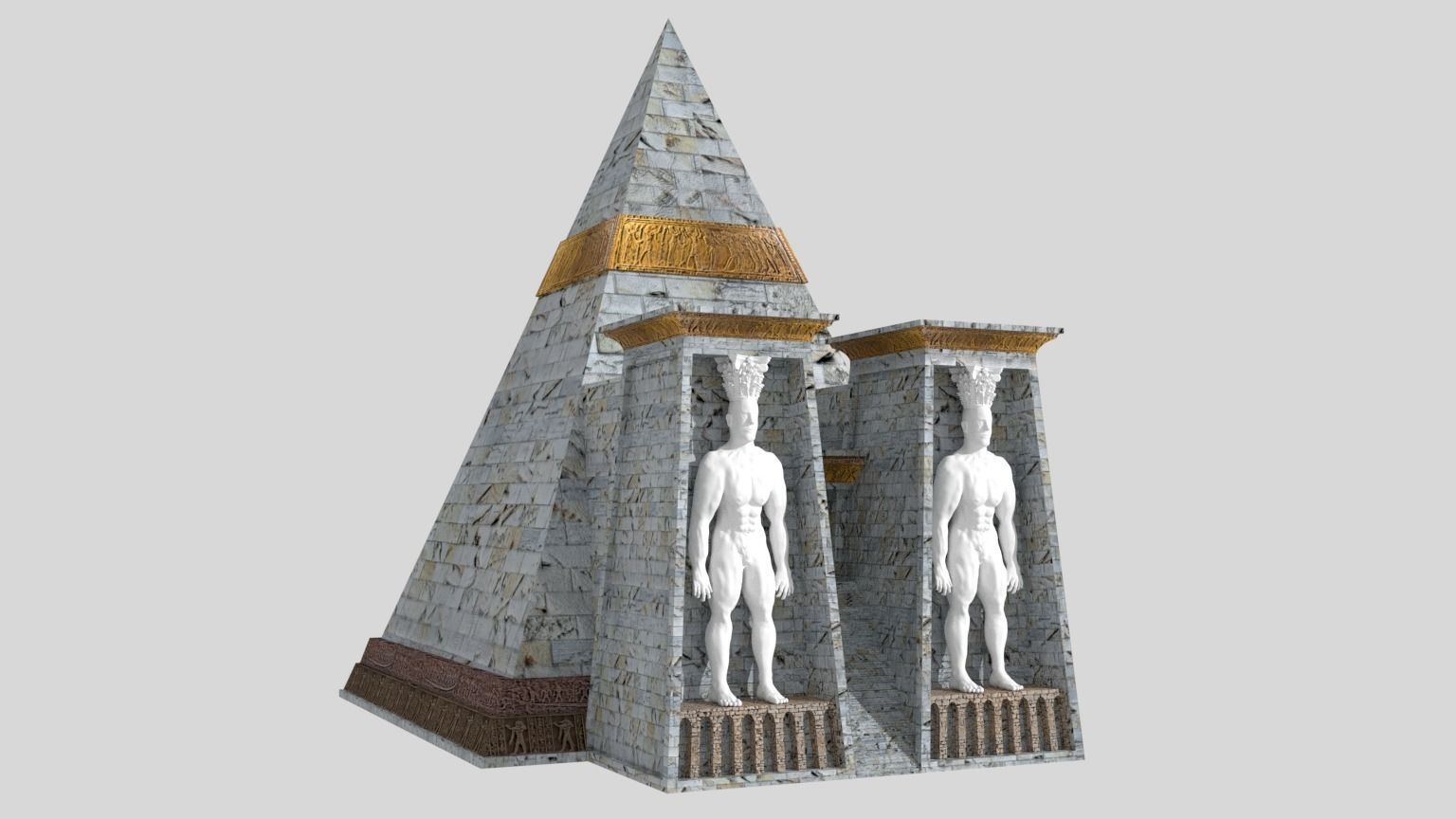 Fantasy Pyramid And Male Statues 3D model_0