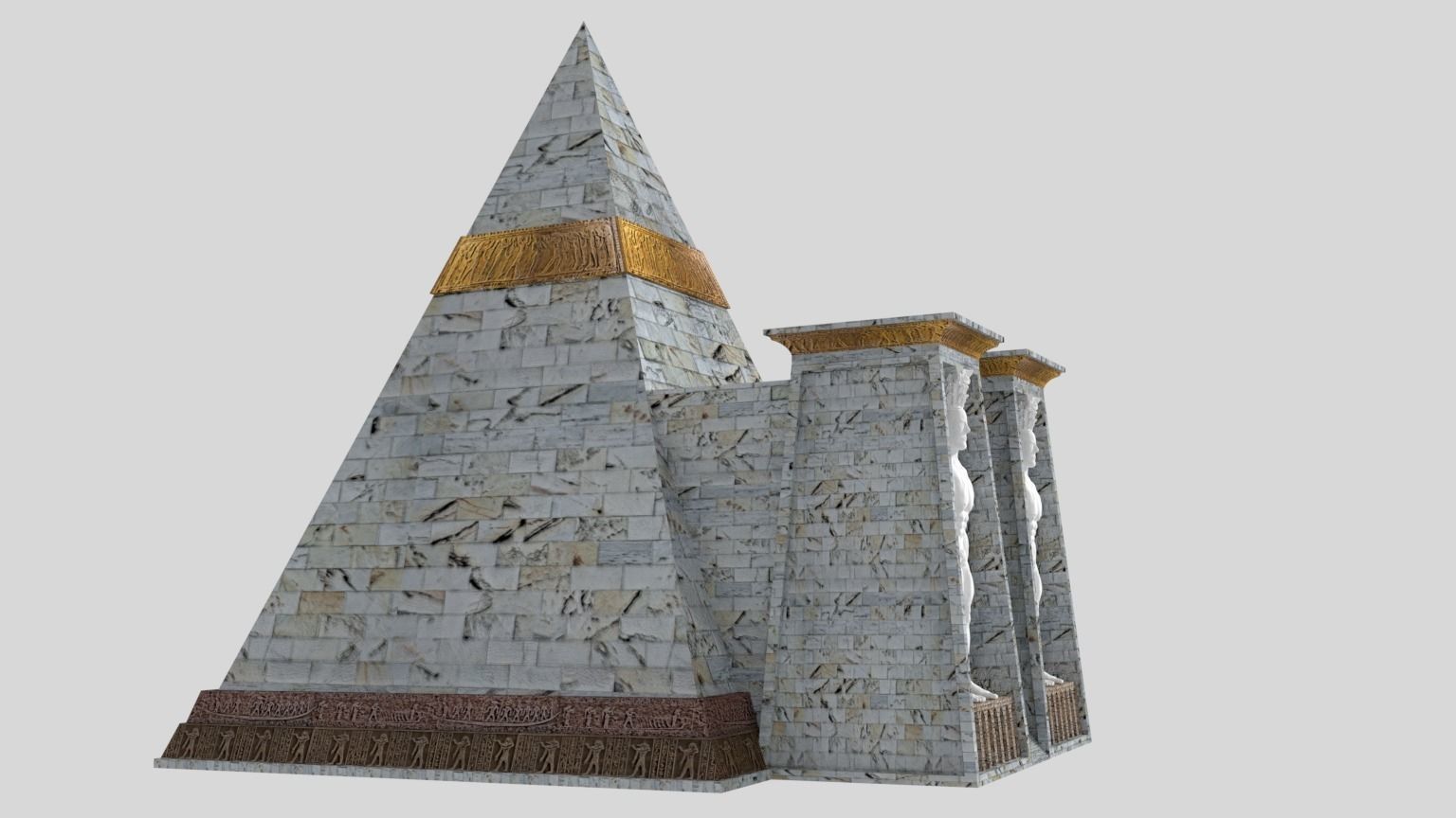 Fantasy Pyramid And Male Statues 3D model_7