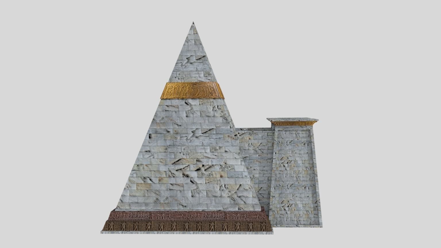 Fantasy Pyramid And Male Statues 3D model_3