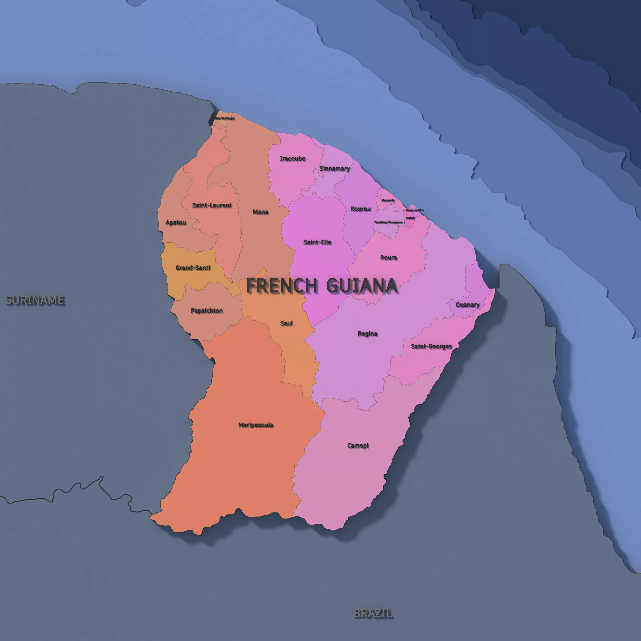 French Guiana Admin 2 3D Map - Mercator 3D model