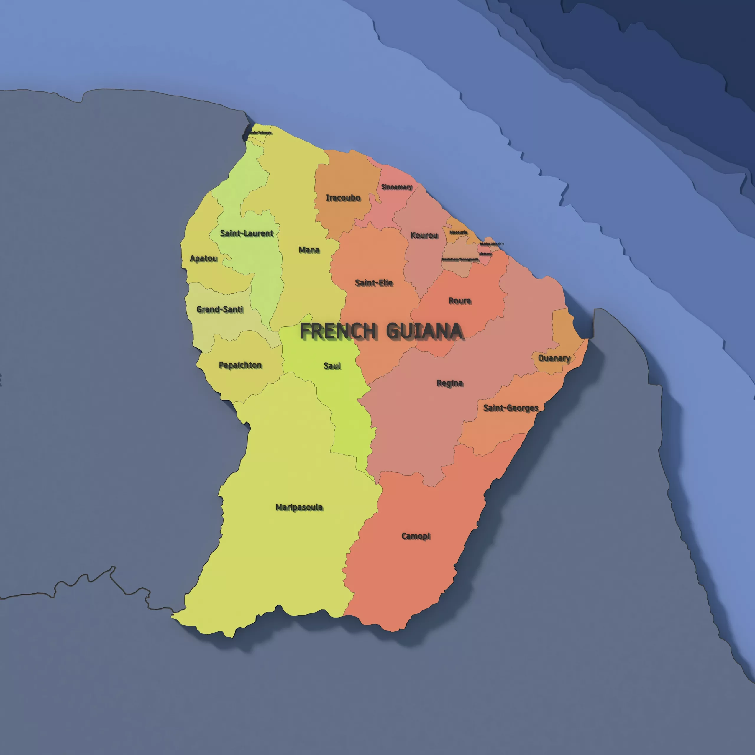 French Guiana Admin 2 3D Map - LatLong 3D model