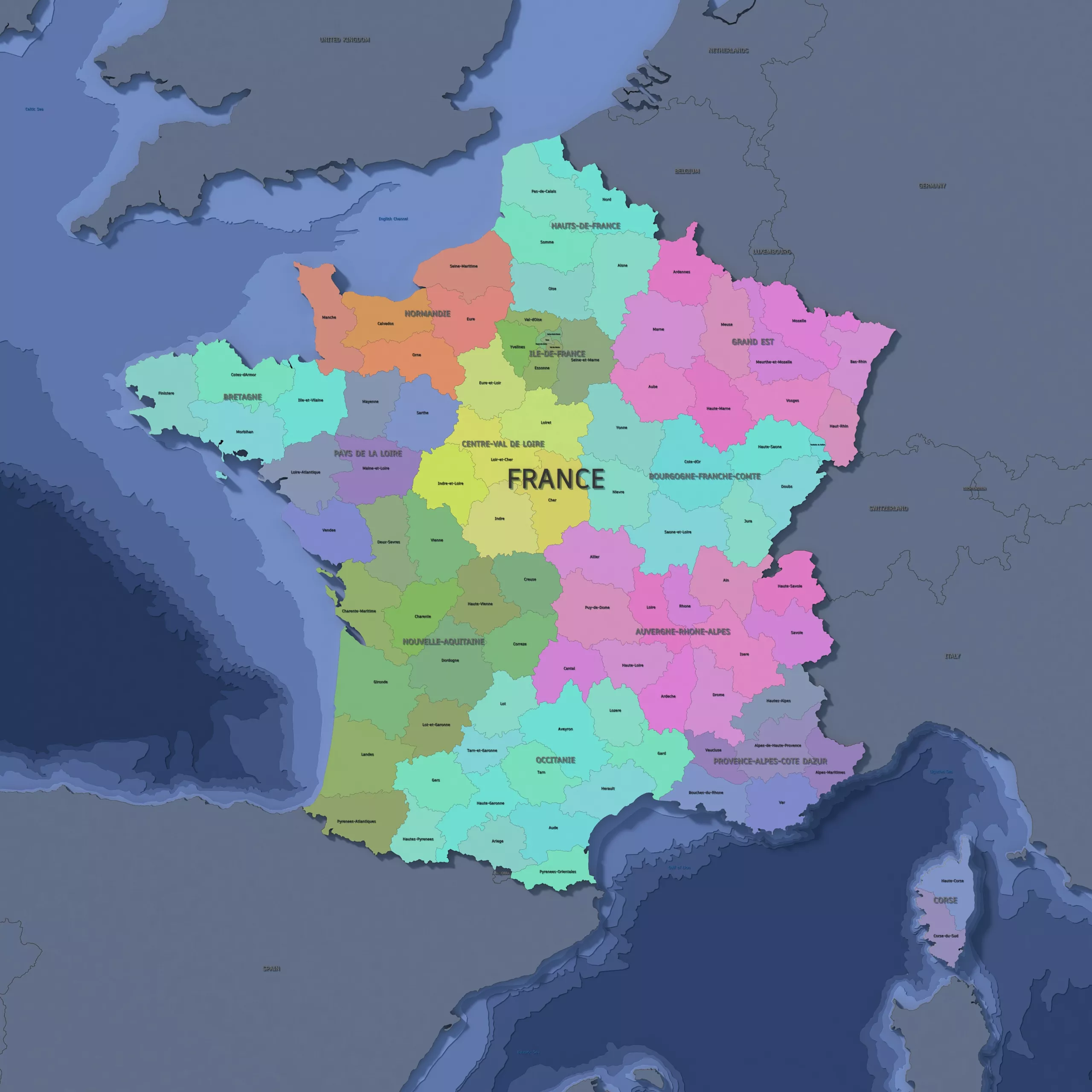 France Admin 2 3D Map - Mercator 3D model