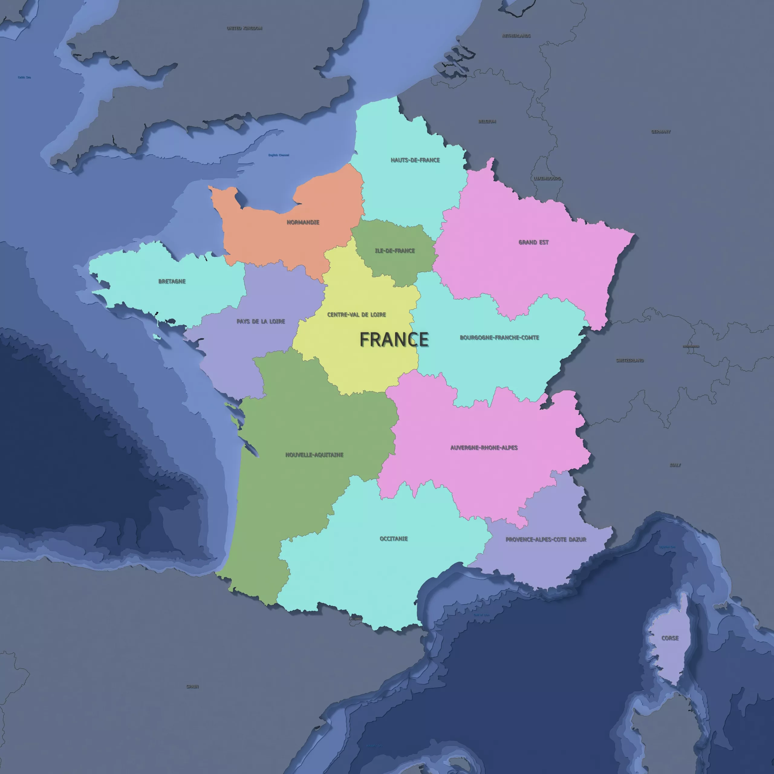 France Admin 1 3D Map - Mercator 3D model