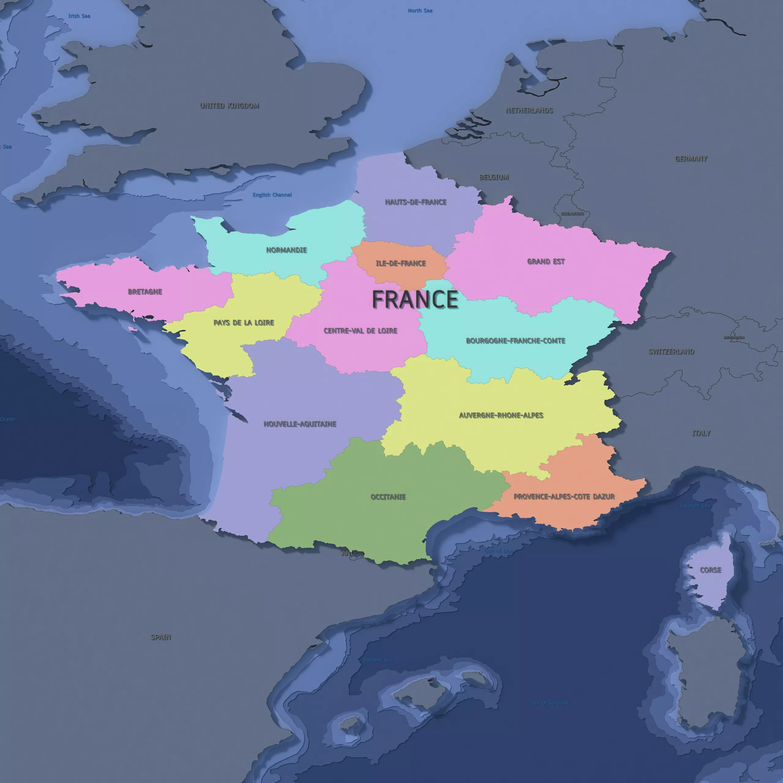 France Admin 1 3D Map - LatLong 3D model